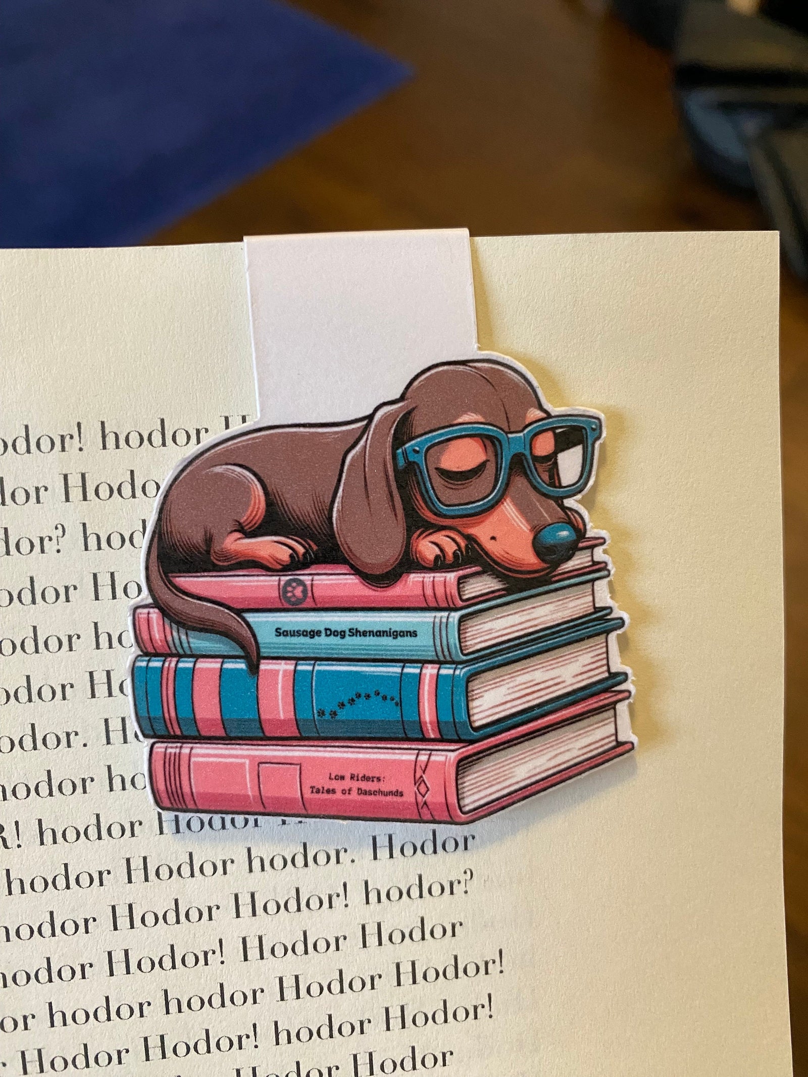Sleeping dachshund bookmark detail