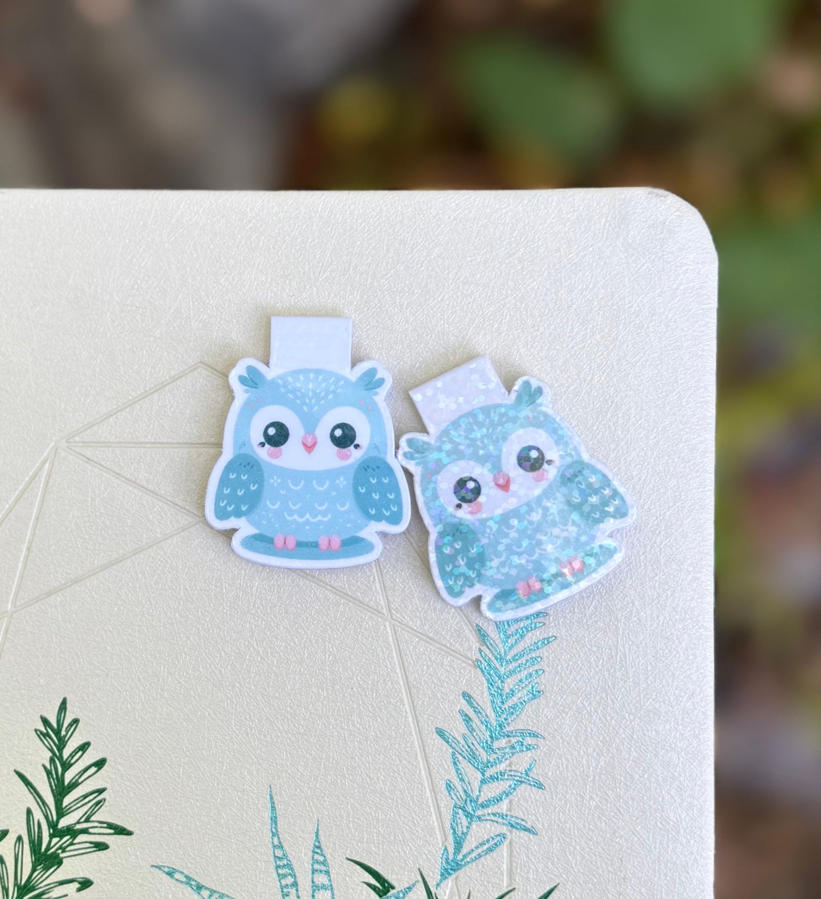 Owl Mini-Marks magnetic bookmark with aqua-blue owl design