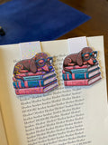 Sleeping dachshund doxie dog magnetic bookmark lounging on books