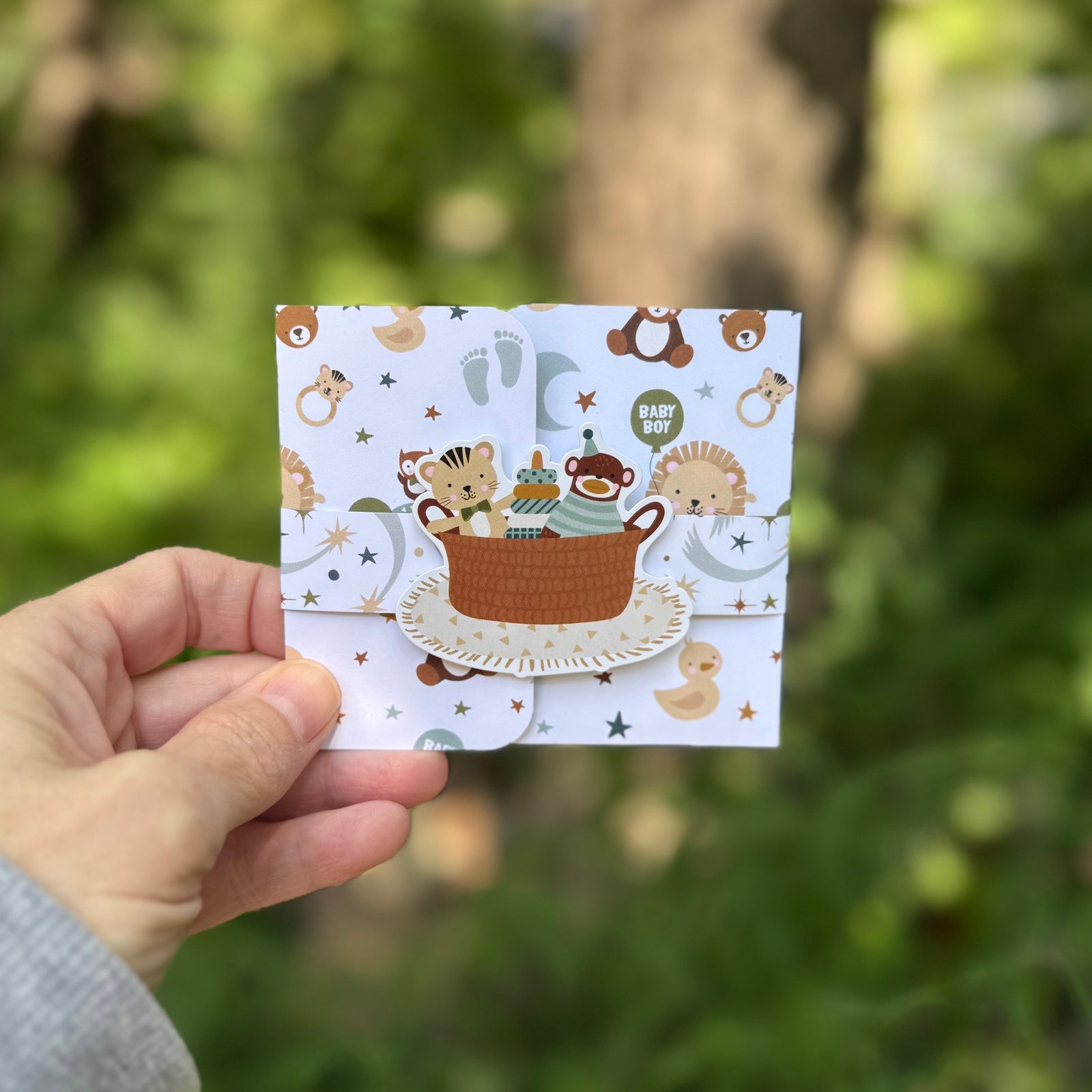 Baby boy giraffe and teddy gift card holder