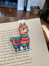 Whimsical llama magnetic bookmark with textile patterns