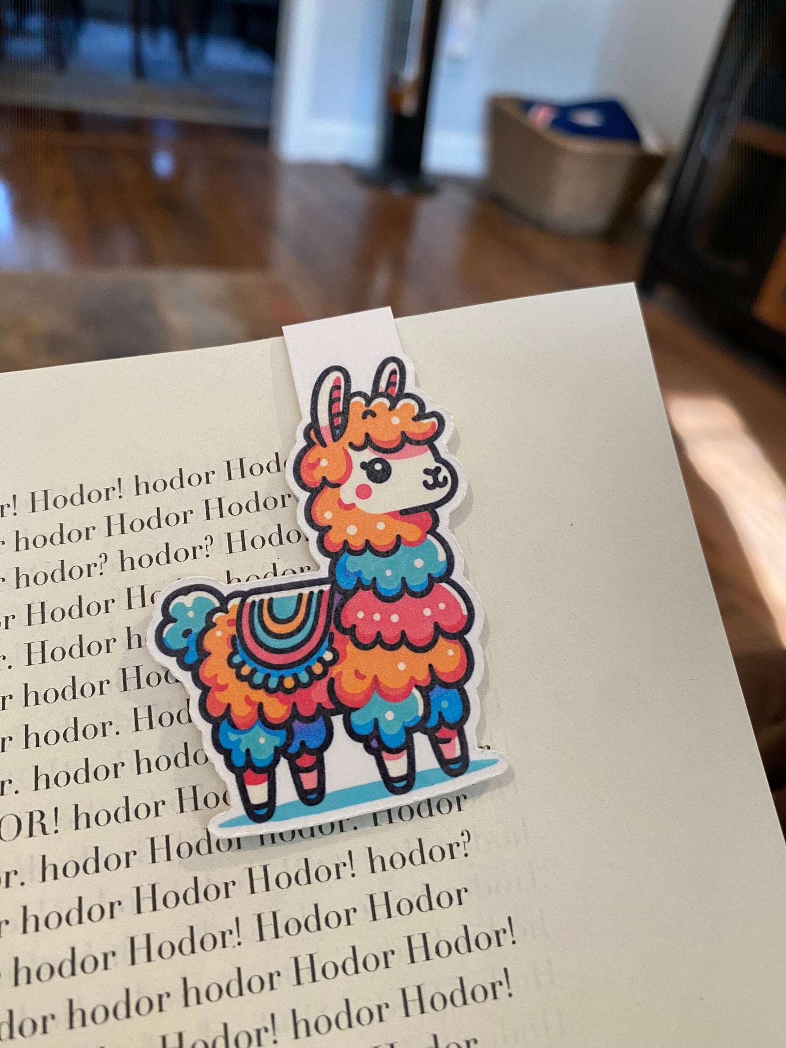 Whimsical llama magnetic bookmark with textile patterns