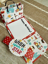 Inside view of handmade birthday card with 'Happy Birthday!' sentiment and 'Wish upon a Star' gift bag