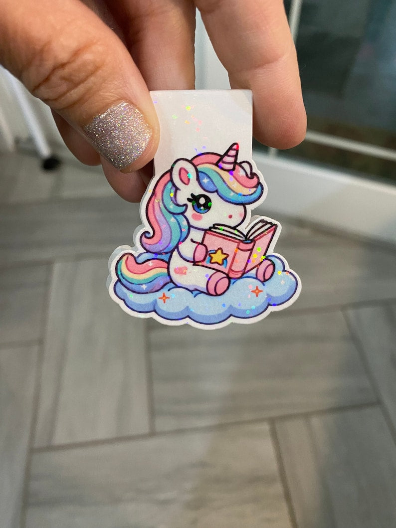 Holographic unicorn magnetic bookmark on a cloud