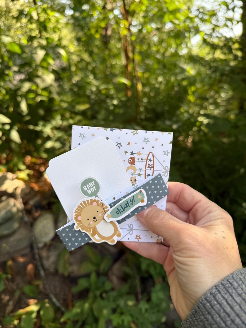 Lion baby boy gift card holder with note card