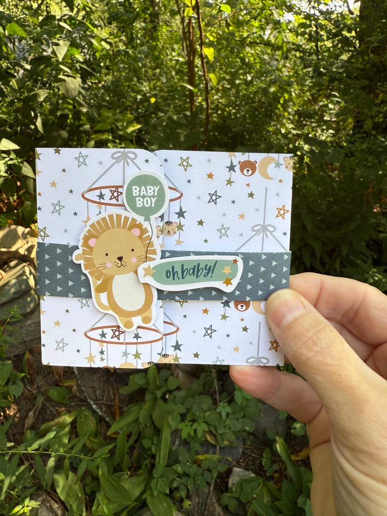Lion baby boy gift card holder with envelope