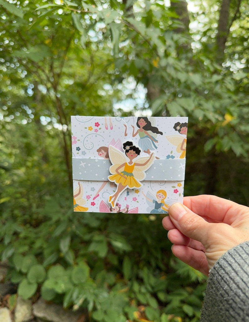 Fairy gift card holder open showing pocket