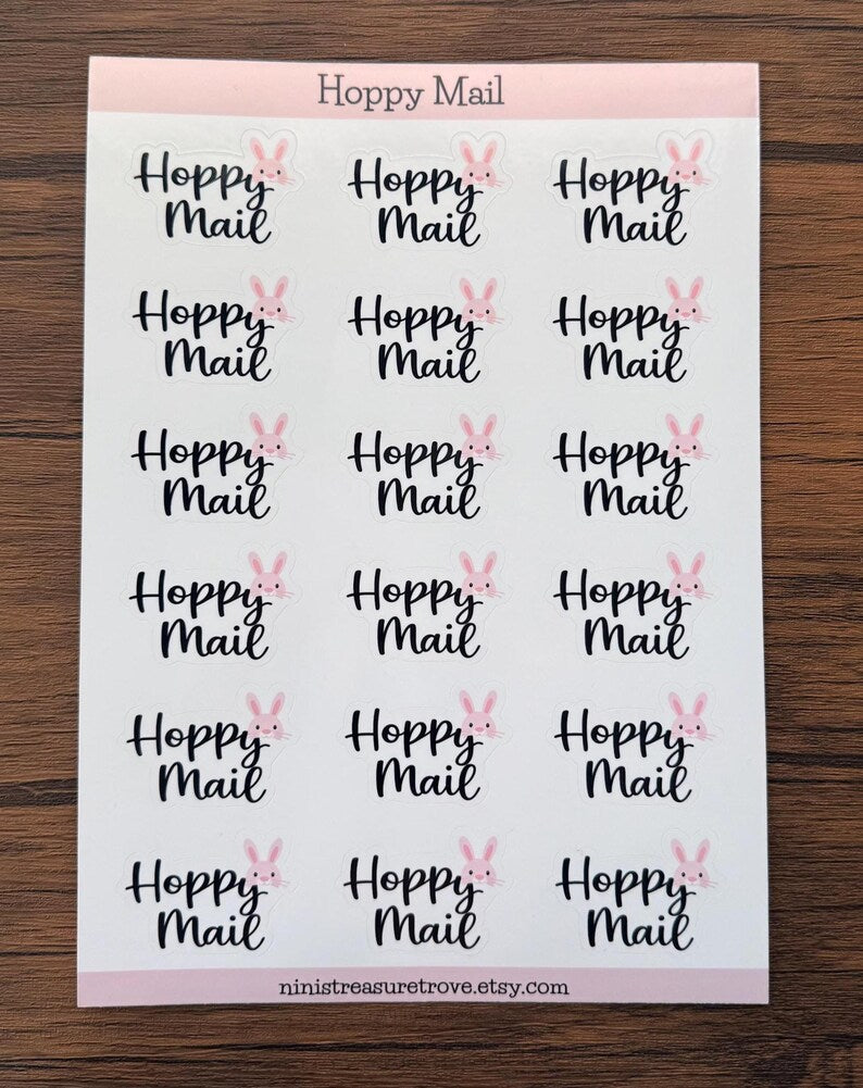 Easter Hoppy Mail stickers on packaging