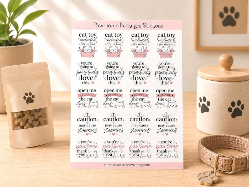 Paw-some Cat packaging sticker sheet