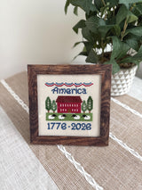 Hand-stitched America cross-stitch — alternate view
