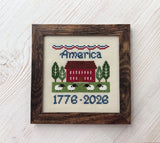 Hand-stitched America cross-stitch — banner detail